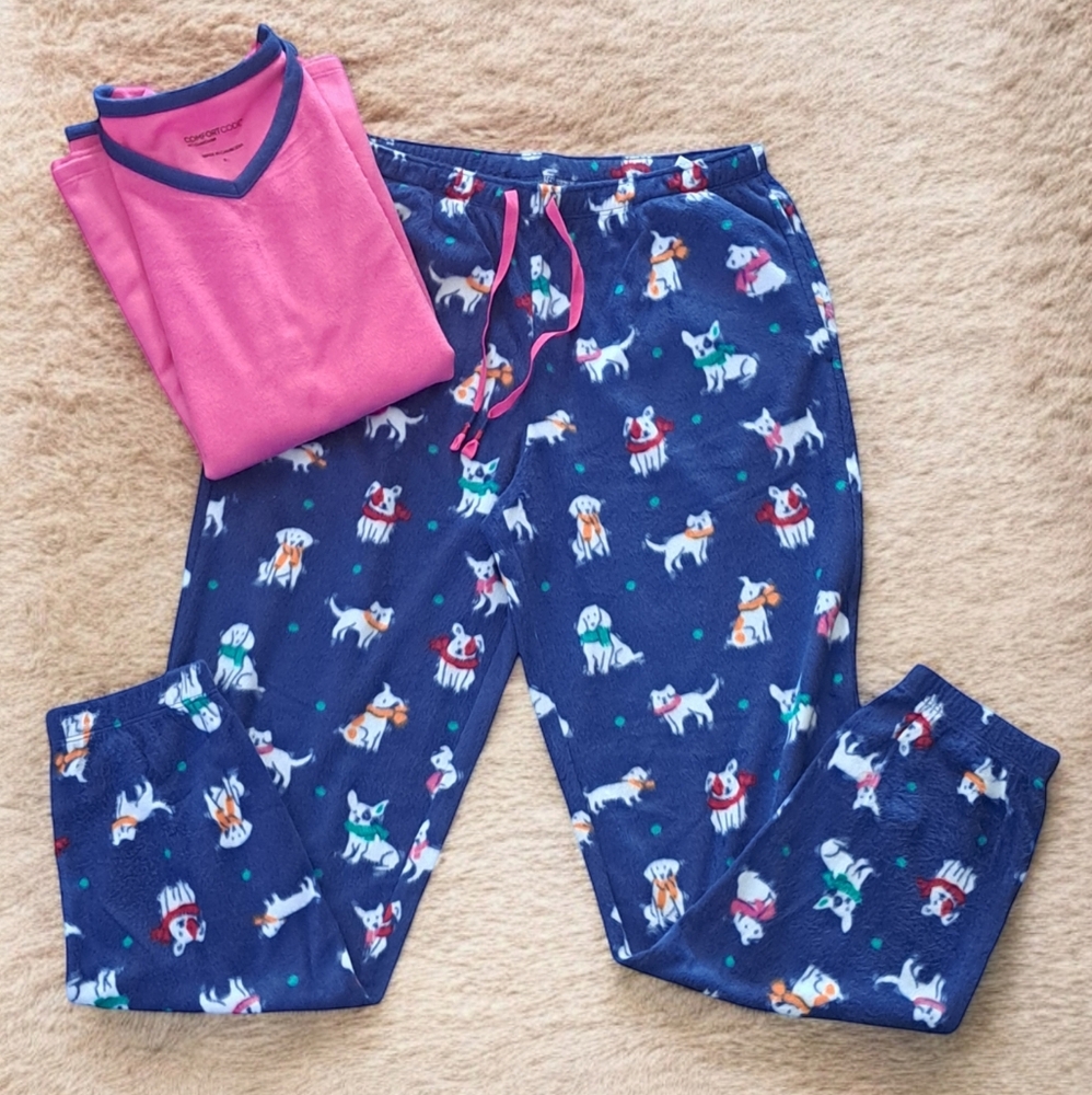 NWOT Comfort Code Pajamas Set Women's Sz  S Soft Brushed Poly Dogs Drawstring